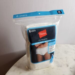 Hanes Ultimate Tagless Briefs Underwear Men's ComfortFlex 100% Cotton 2X White 6
